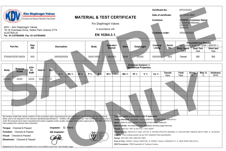 KDV Sample Certificate Sample 2